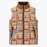 Aloha Hawaii Tiki Palaka Motifs Sleeveless Puffer Jacket Honohono Lei Orange Elegant Vibes LT14 Unisex Orange - Polynesian Pride
