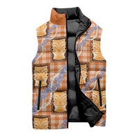 Aloha Hawaii Tiki Palaka Motifs Sleeveless Puffer Jacket Honohono Lei Orange Elegant Vibes LT14 - Polynesian Pride