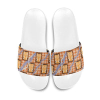 Aloha Hawaii Tiki Palaka Motifs Slide Sandals Honohono Lei Orange Elegant Vibes LT14 Orange - Polynesian Pride