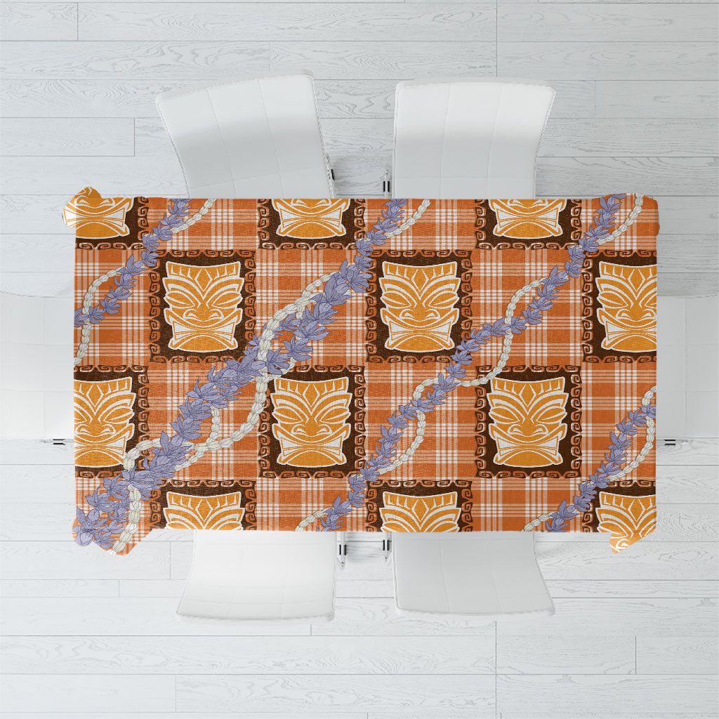 Aloha Hawaii Tiki Palaka Motifs Tablecloth Honohono Lei Orange Elegant Vibes
