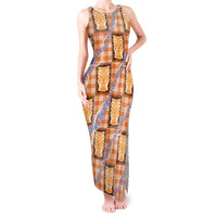Aloha Hawaii Tiki Palaka Motifs Tank Maxi Dress Honohono Lei Orange Elegant Vibes LT14 Women Orange - Polynesian Pride