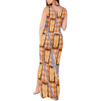 Aloha Hawaii Tiki Palaka Motifs Tank Maxi Dress Honohono Lei Orange Elegant Vibes LT14 - Polynesian Pride