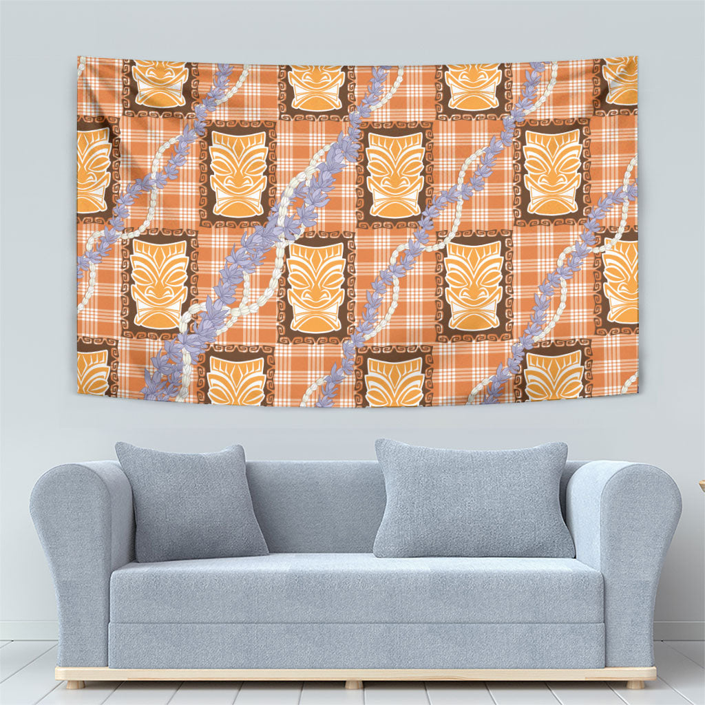 Aloha Hawaii Tiki Palaka Motifs Tapestry Honohono Lei Orange Elegant Vibes LT14 - Polynesian Pride