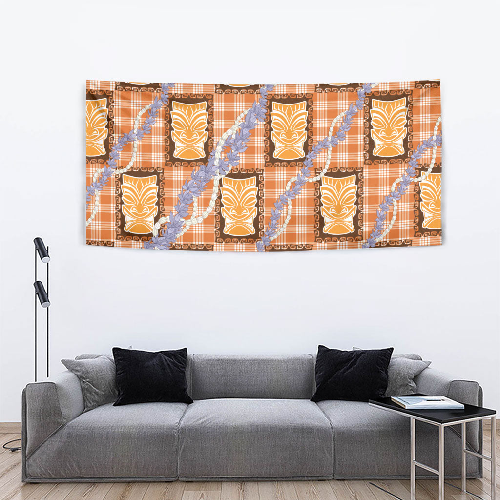 Aloha Hawaii Tiki Palaka Motifs Tapestry Honohono Lei Orange Elegant Vibes LT14 - Polynesian Pride