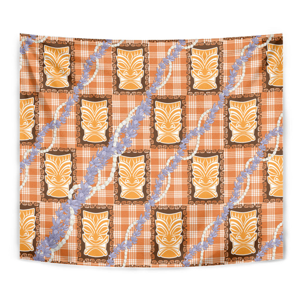 Aloha Hawaii Tiki Palaka Motifs Tapestry Honohono Lei Orange Elegant Vibes LT14 - Polynesian Pride