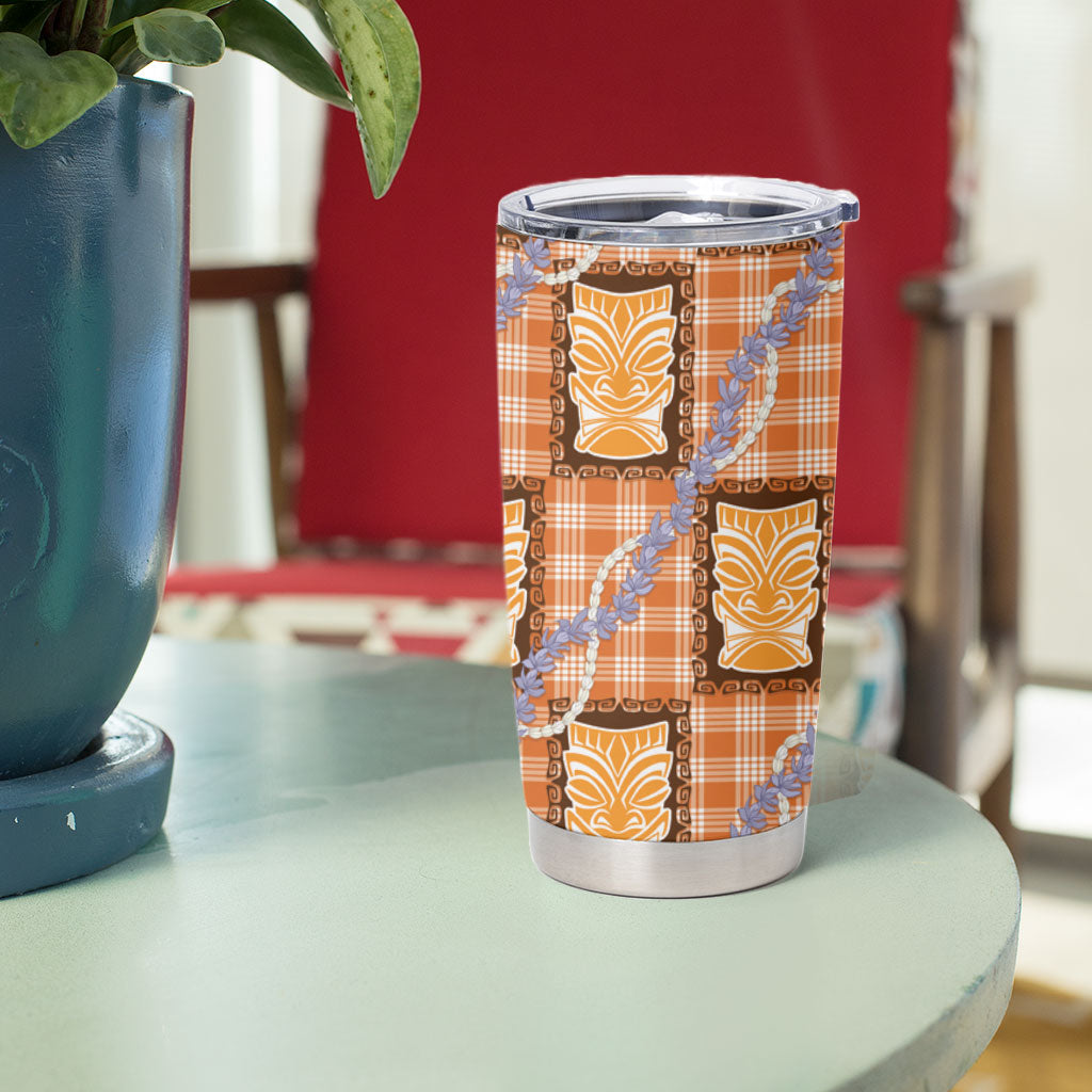 Aloha Hawaii Tiki Palaka Motifs Tumbler Cup Honohono Lei Orange Elegant Vibes LT14 - Polynesian Pride