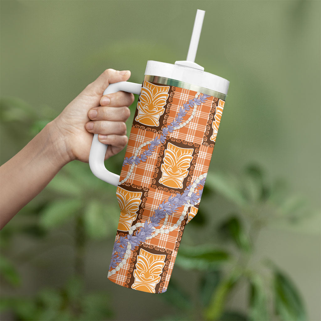 Aloha Hawaii Tiki Palaka Motifs Tumbler With Handle Honohono Lei Orange Elegant Vibes LT14 - Polynesian Pride