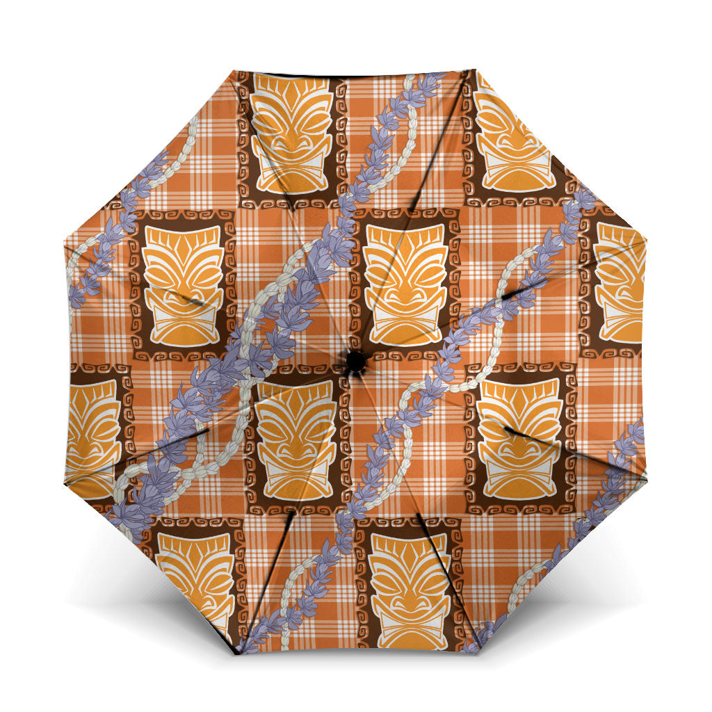 Aloha Hawaii Tiki Palaka Motifs Umbrella Honohono Lei Orange Elegant Vibes LT14 One Size Folded 11.42 inch Opened Diameter 37.4 inch Orange - Polynesian Pride