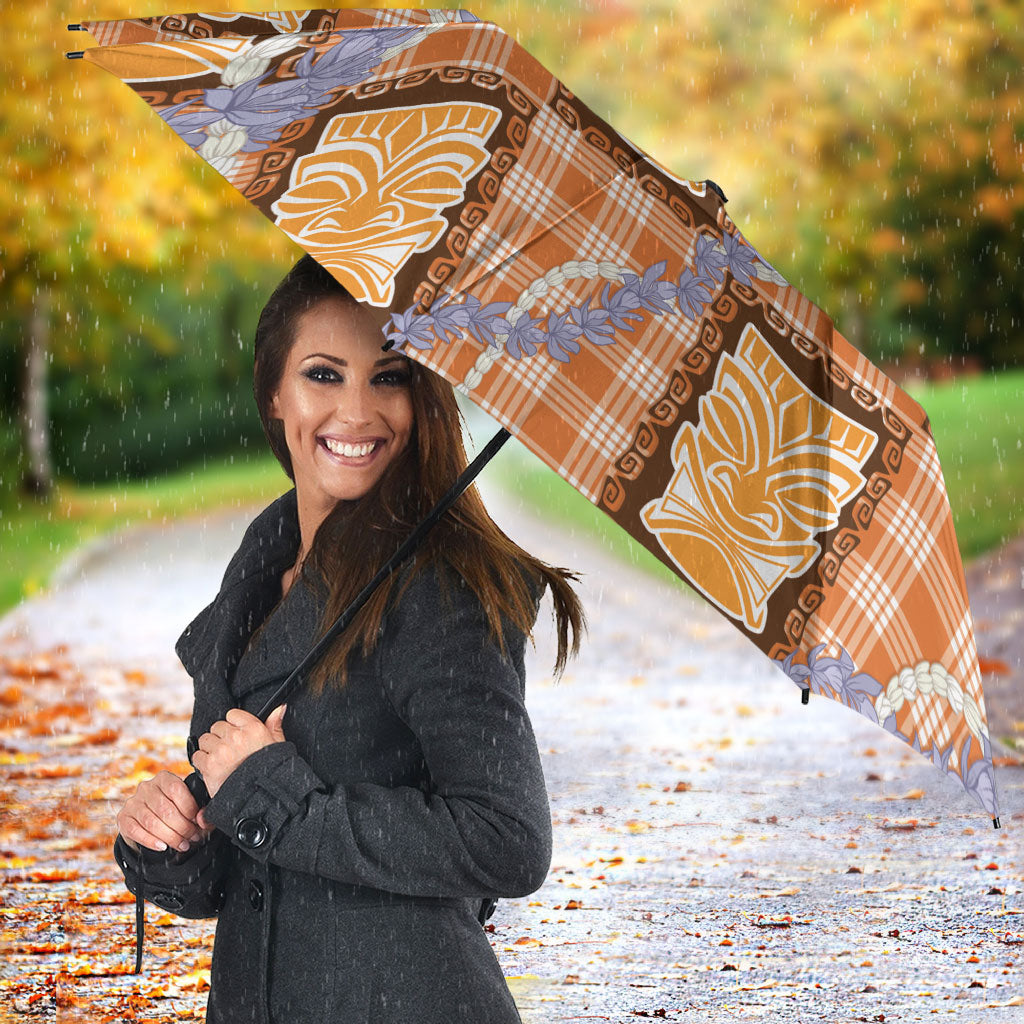 Aloha Hawaii Tiki Palaka Motifs Umbrella Honohono Lei Orange Elegant Vibes LT14 - Polynesian Pride