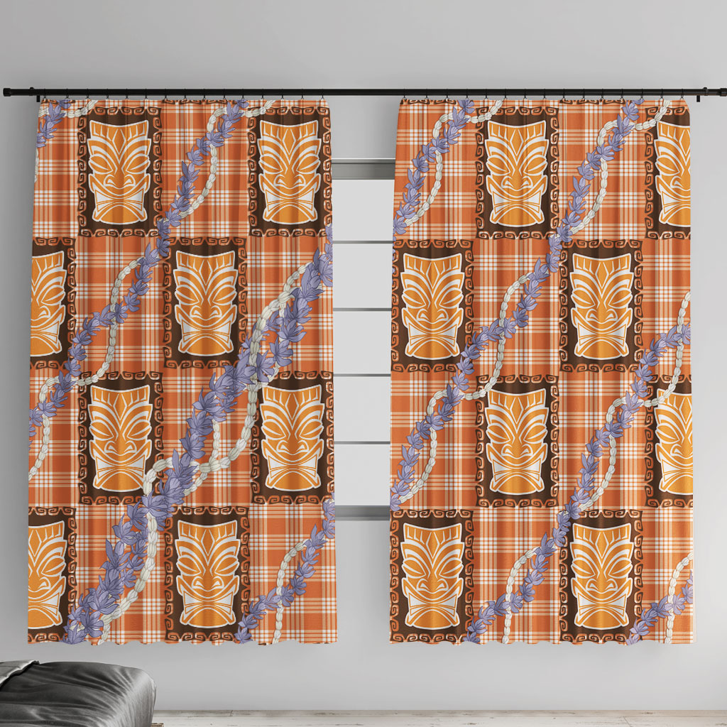 Aloha Hawaii Tiki Palaka Motifs Window Curtain Honohono Lei Orange Elegant Vibes