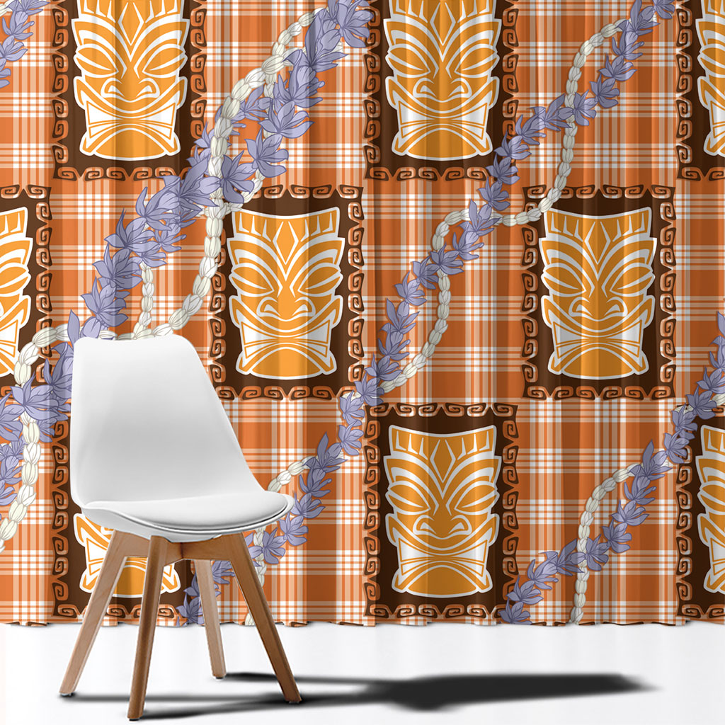 Aloha Hawaii Tiki Palaka Motifs Window Curtain Honohono Lei Orange Elegant Vibes LT14 - Polynesian Pride