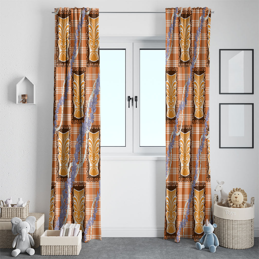 Aloha Hawaii Tiki Palaka Motifs Window Curtain Honohono Lei Orange Elegant Vibes LT14 - Polynesian Pride