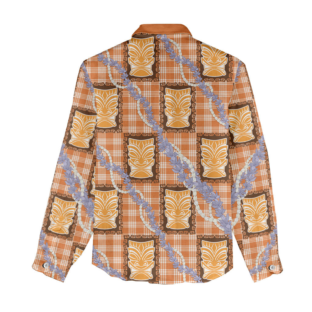 Aloha Hawaii Tiki Palaka Motifs Women Casual Shirt Honohono Lei Orange Elegant Vibes LT14 - Polynesian Pride
