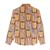 Aloha Hawaii Tiki Palaka Motifs Women Casual Shirt Honohono Lei Orange Elegant Vibes LT14 - Polynesian Pride