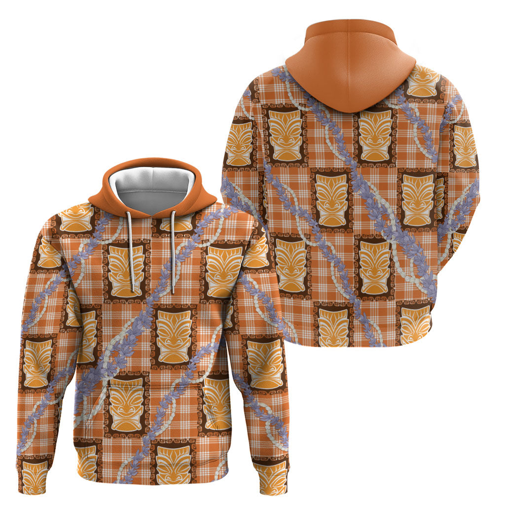 Aloha Hawaii Tiki Palaka Motifs Zip Hoodie Honohono Lei Orange Elegant Vibes LT14 - Polynesian Pride