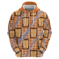 Aloha Hawaii Tiki Palaka Motifs Zip Hoodie Honohono Lei Orange Elegant Vibes LT14 - Polynesian Pride