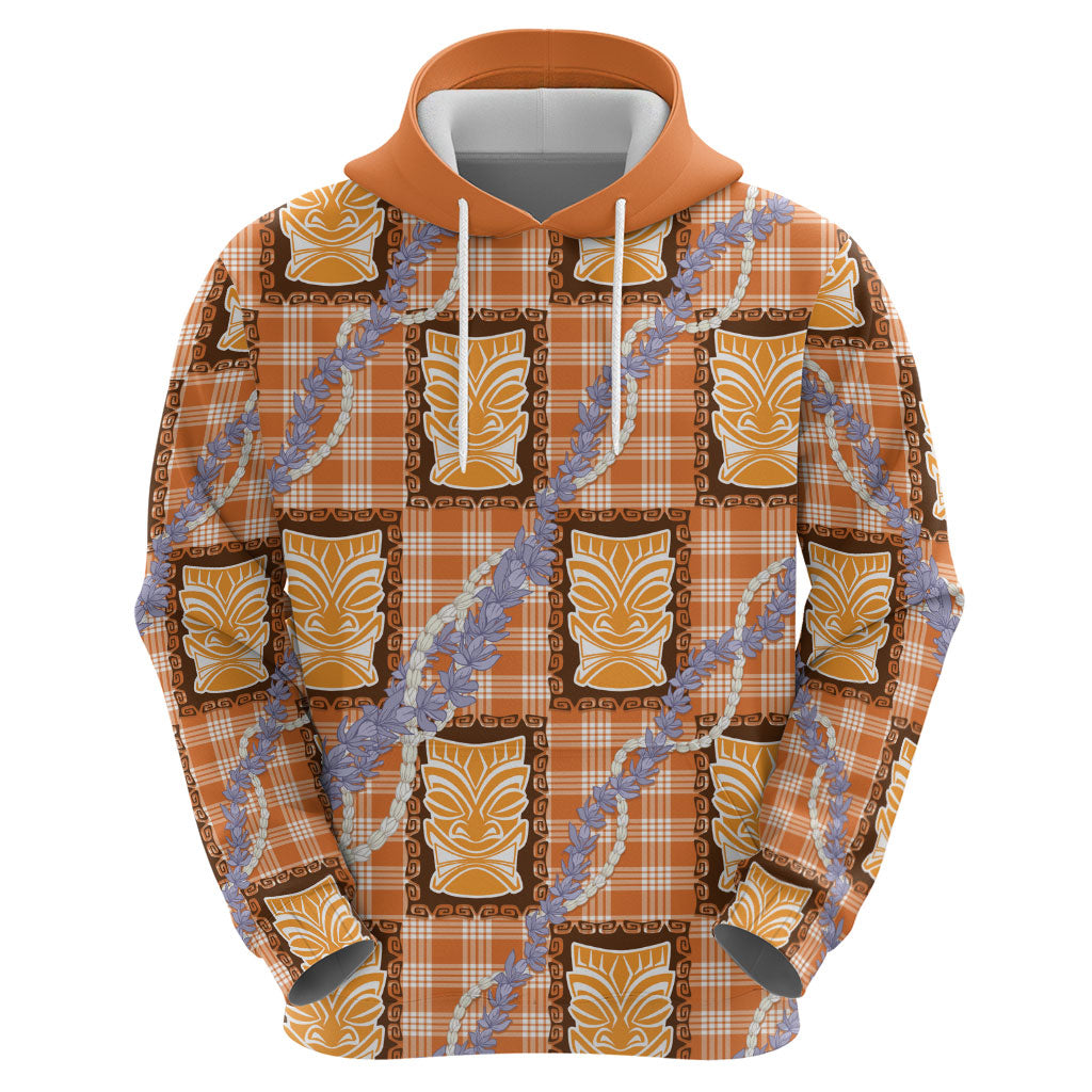 Aloha Hawaii Tiki Palaka Motifs Zip Hoodie Honohono Lei Orange Elegant Vibes LT14 - Polynesian Pride