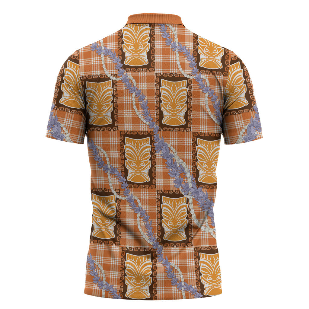 Aloha Hawaii Tiki Palaka Motifs Zipper Polo Shirt Honohono Lei Orange Elegant Vibes LT14 - Polynesian Pride