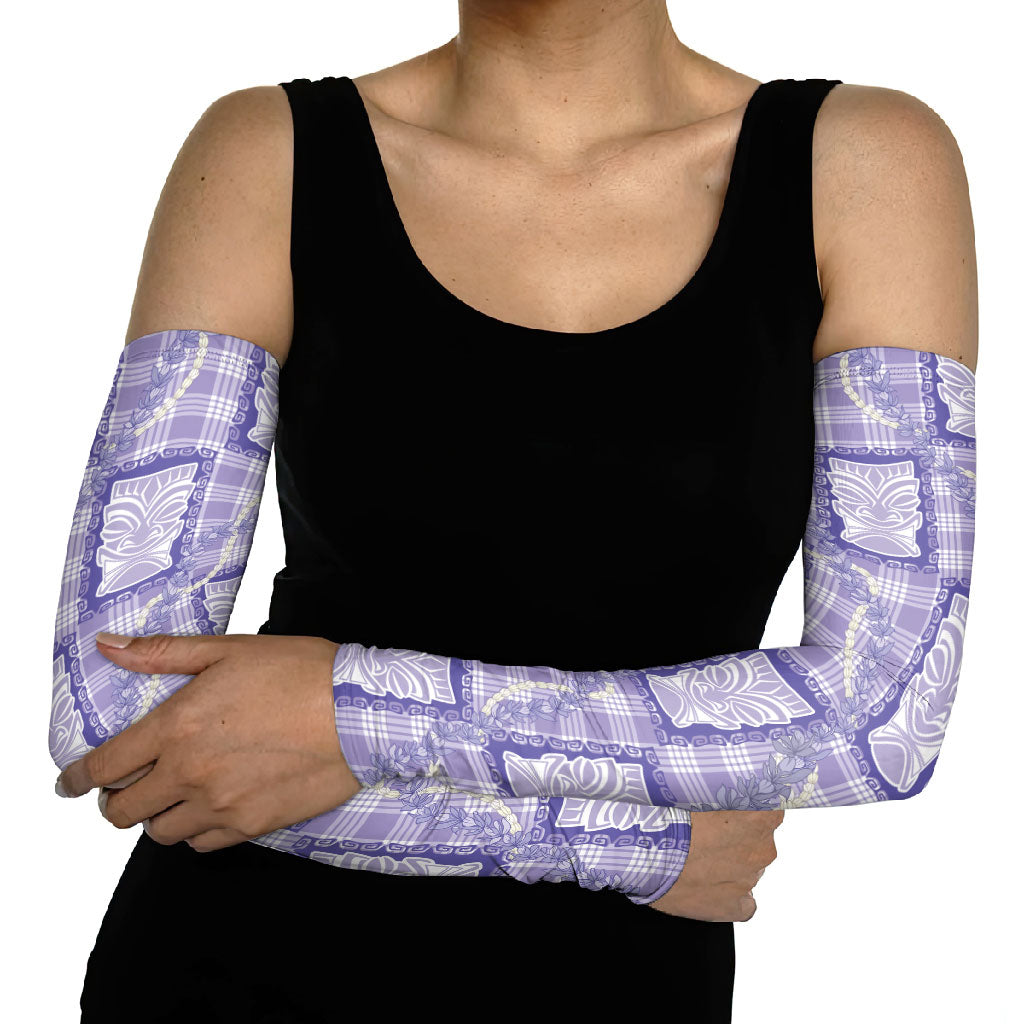 Aloha Hawaii Tiki Palaka Motifs Arm Sleeves Honohono Lei Purple Elegant Vibes LT14 - Polynesian Pride