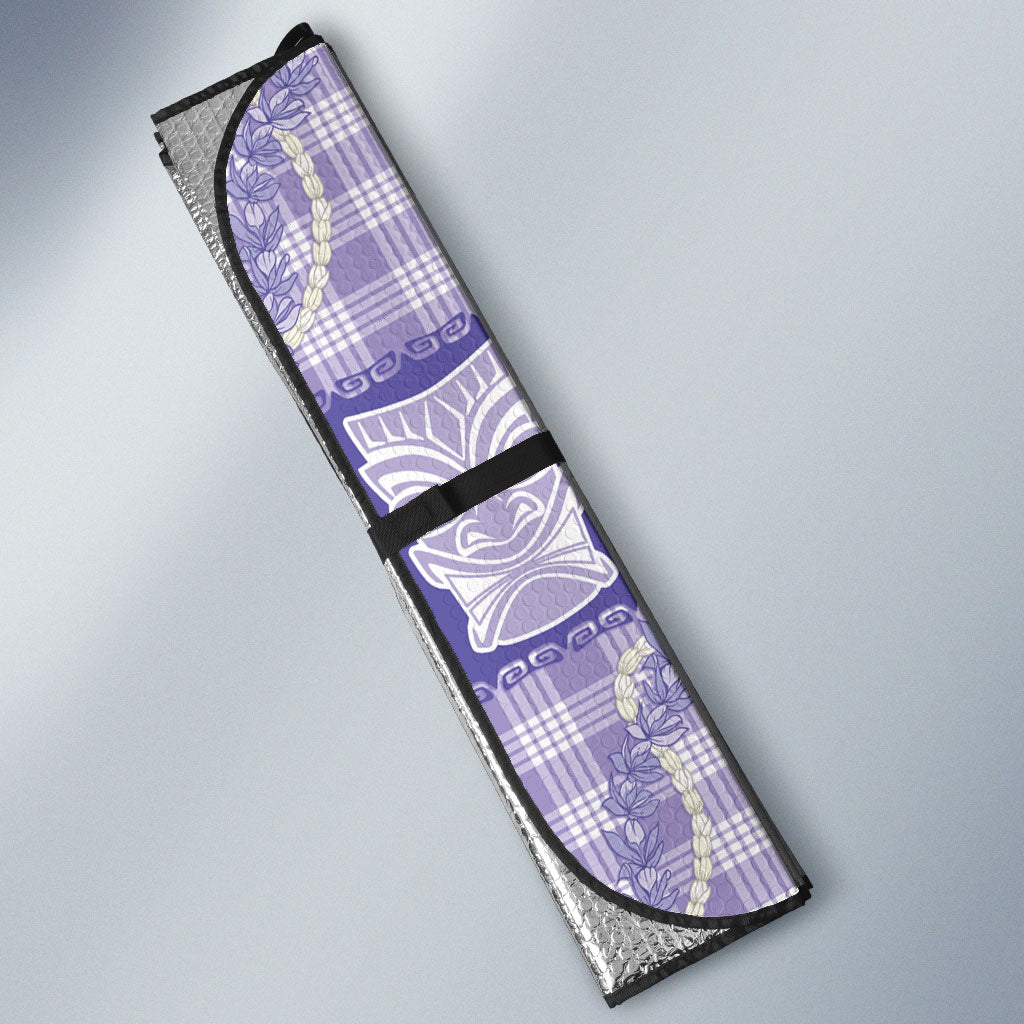 Aloha Hawaii Tiki Palaka Motifs Auto Sun Shade Honohono Lei Purple Elegant Vibes LT14 - Polynesian Pride