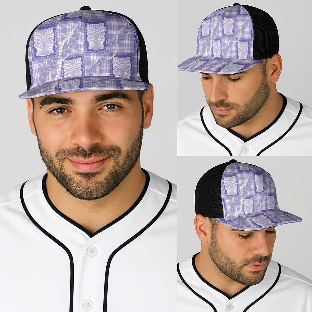 Aloha Hawaii Tiki Palaka Motifs Baseball Net Cap Honohono Lei Purple Elegant Vibes LT14 - Polynesian Pride