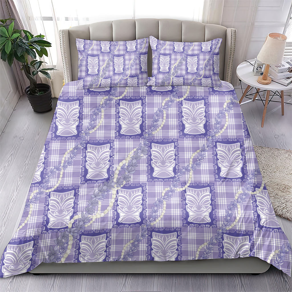 Aloha Hawaii Tiki Palaka Motifs Bedding Set Honohono Lei Purple Elegant Vibes