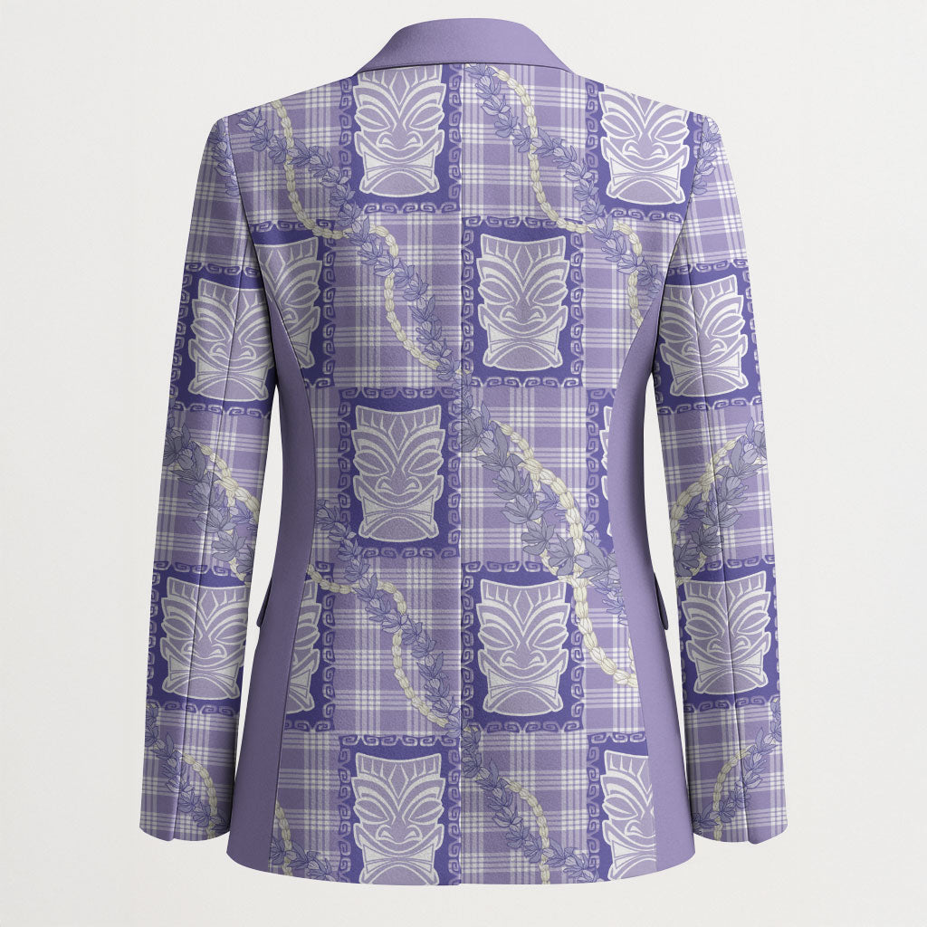 Aloha Hawaii Tiki Palaka Motifs Blazer Honohono Lei Purple Elegant Vibes LT14 - Polynesian Pride