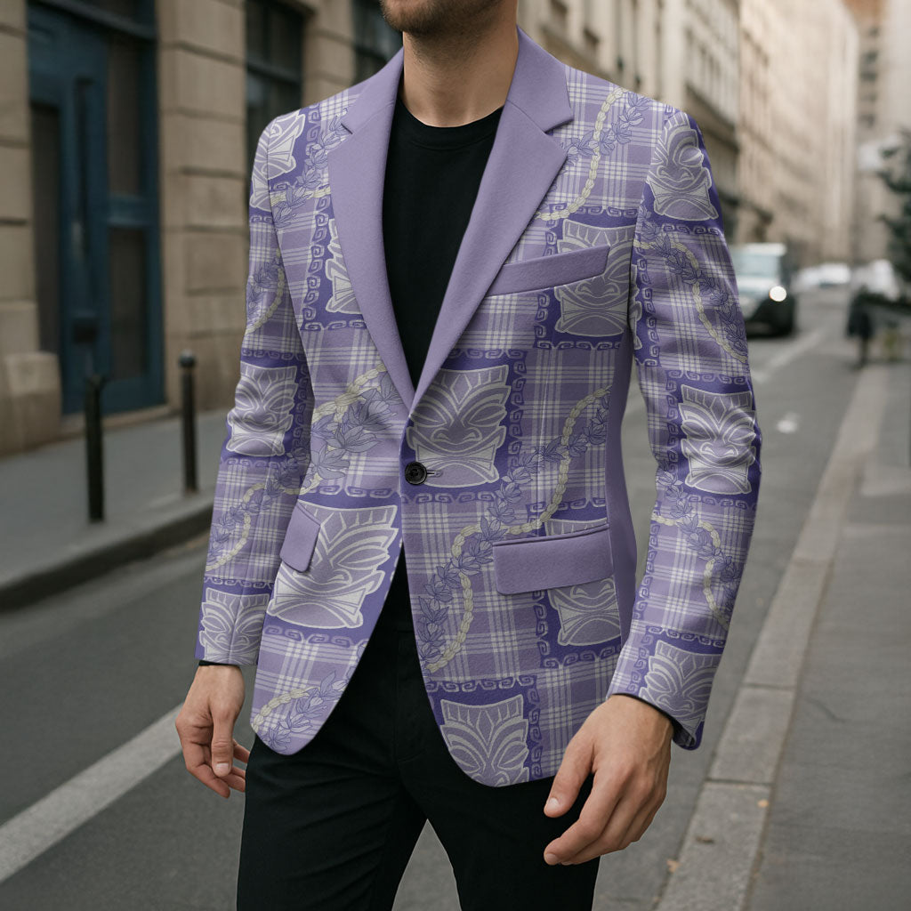 Aloha Hawaii Tiki Palaka Motifs Blazer Honohono Lei Purple Elegant Vibes LT14 - Polynesian Pride