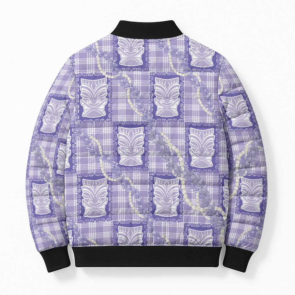 Aloha Hawaii Tiki Palaka Motifs Bomber Puffer Jacket Honohono Lei Purple Elegant Vibes LT14 - Polynesian Pride