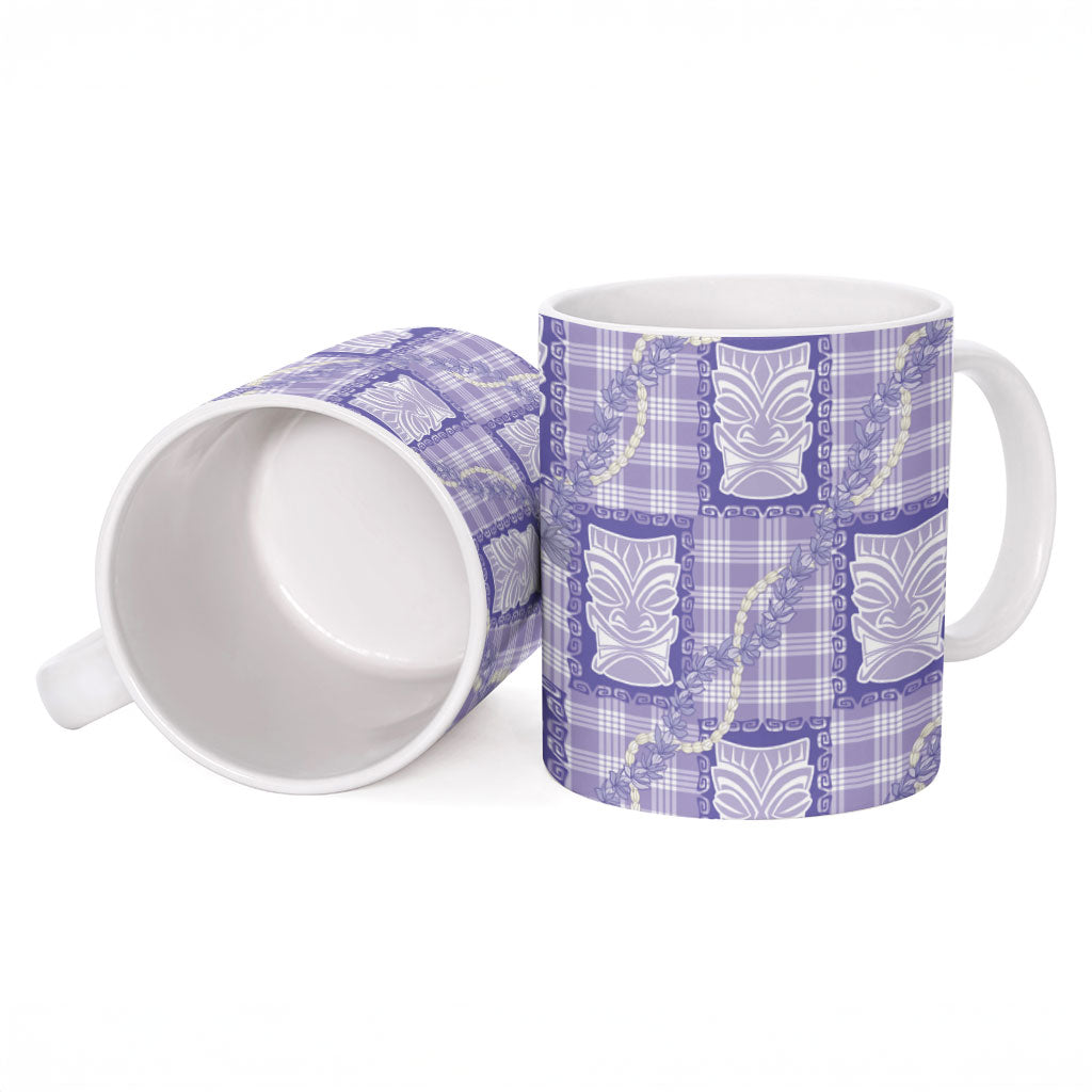 Aloha Hawaii Tiki Palaka Motifs Ceramic Mug Honohono Lei Purple Elegant Vibes