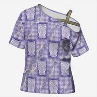 Aloha Hawaii Tiki Palaka Motifs Cross Shoulder Shirt Honohono Lei Purple Elegant Vibes LT14 Female Purple - Polynesian Pride