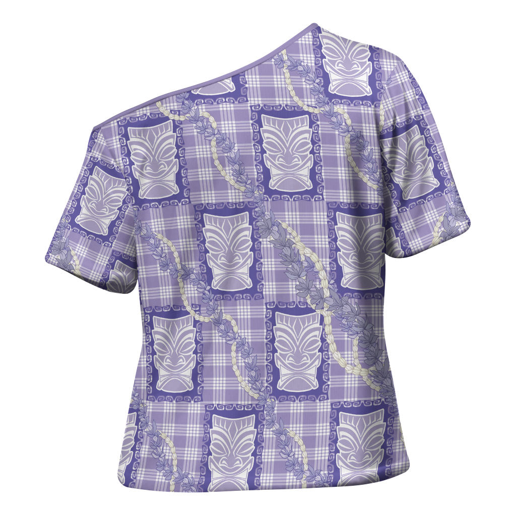 Aloha Hawaii Tiki Palaka Motifs Cross Shoulder Shirt Honohono Lei Purple Elegant Vibes LT14 - Polynesian Pride