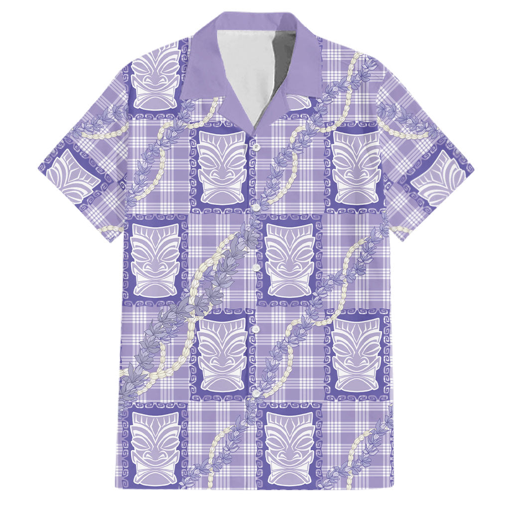 Aloha Hawaii Tiki Palaka Motifs Family Matching Long Sleeve Bodycon Dress and Hawaiian Shirt Honohono Lei Purple Elegant Vibes LT14 Dad's Shirt - Short Sleeve Purple - Polynesian Pride