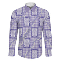 Aloha Hawaii Tiki Palaka Motifs Family Matching Mermaid Dress and Hawaiian Shirt Honohono Lei Purple Elegant Vibes LT14 Dad's Shirt - Long Sleeve Purple - Polynesian Pride