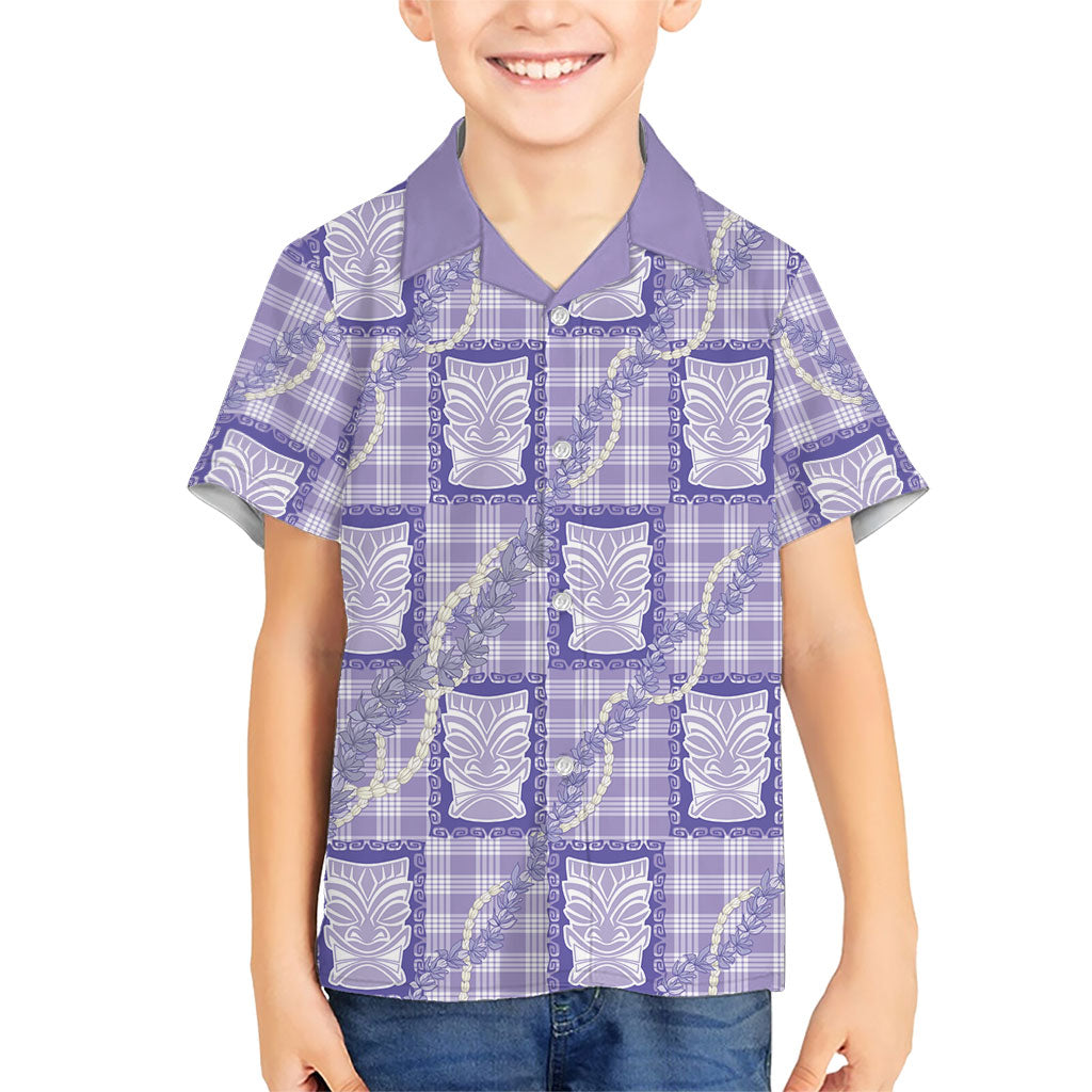 Aloha Hawaii Tiki Palaka Motifs Family Matching Puletasi and Hawaiian Shirt Honohono Lei Purple Elegant Vibes LT14 Son's Shirt Purple - Polynesian Pride