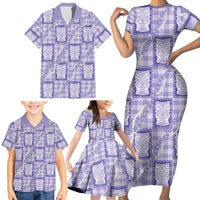 Aloha Hawaii Tiki Palaka Motifs Family Matching Short Sleeve Bodycon Dress and Hawaiian Shirt Honohono Lei Purple Elegant Vibes LT14 - Polynesian Pride