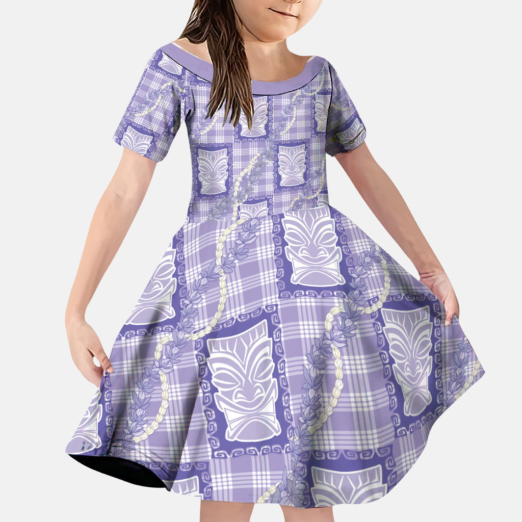 Aloha Hawaii Tiki Palaka Motifs Family Matching Tank Maxi Dress and Hawaiian Shirt Honohono Lei Purple Elegant Vibes LT14 Daughter's Dress Purple - Polynesian Pride