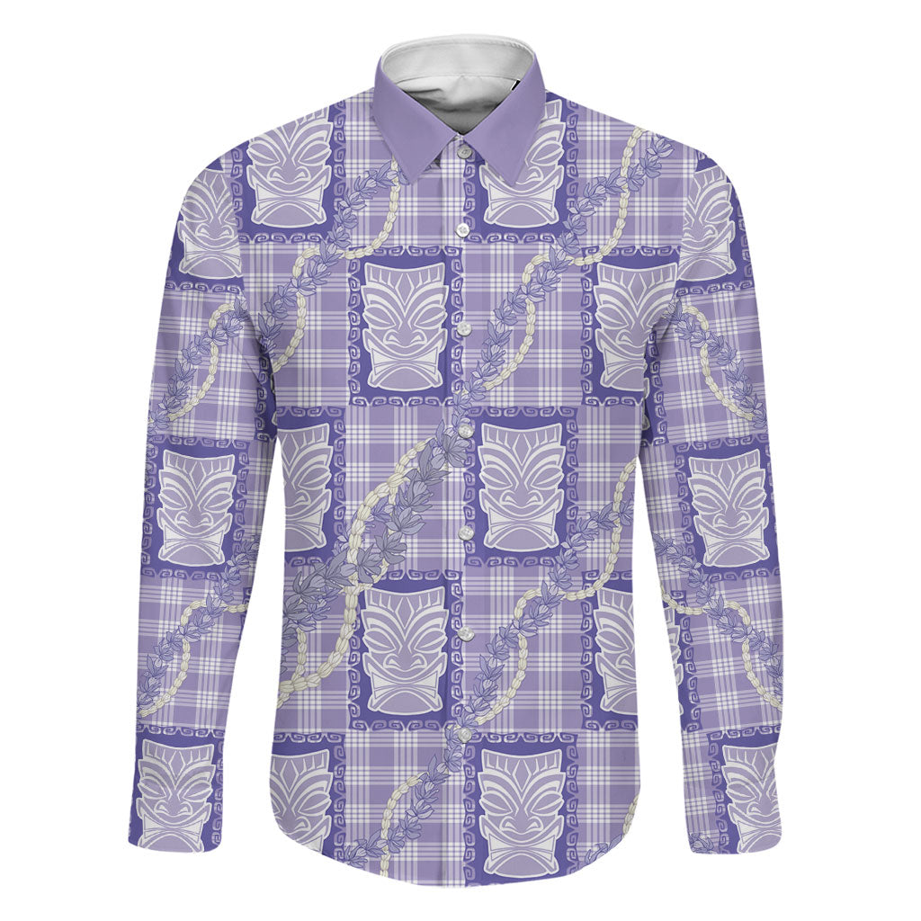 Aloha Hawaii Tiki Palaka Motifs Family Matching Tank Maxi Dress and Hawaiian Shirt Honohono Lei Purple Elegant Vibes LT14 Dad's Shirt - Long Sleeve Purple - Polynesian Pride