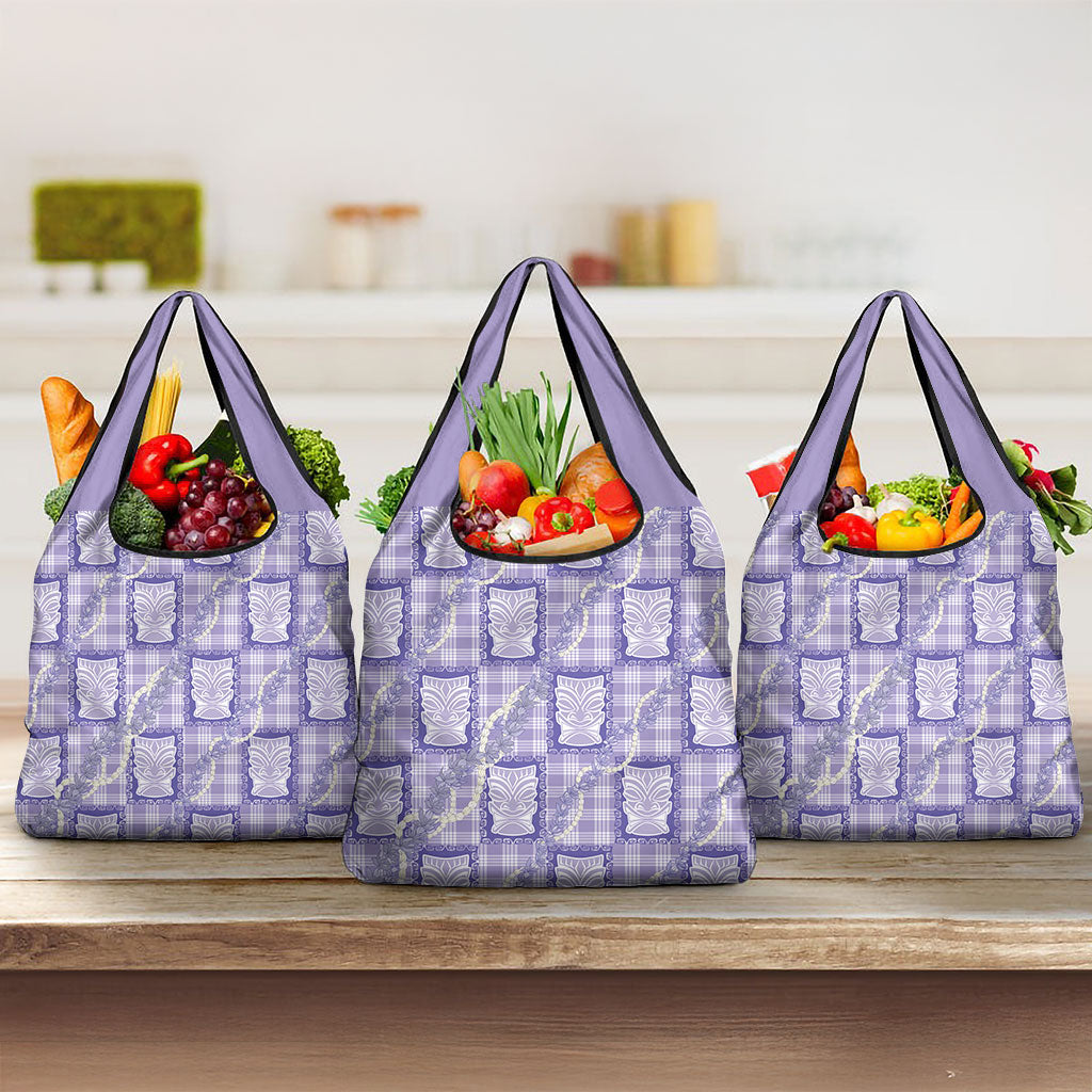 Aloha Hawaii Tiki Palaka Motifs Grocery Bag Honohono Lei Purple Elegant Vibes LT14 3-pack One Size Purple - Polynesian Pride