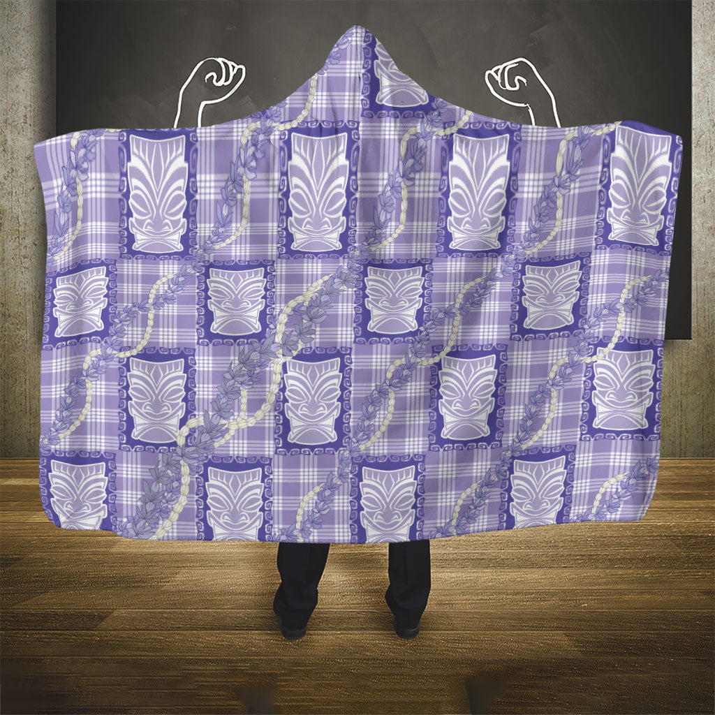 Aloha Hawaii Tiki Palaka Motifs Hooded Blanket Honohono Lei Purple Elegant Vibes LT14 - Polynesian Pride