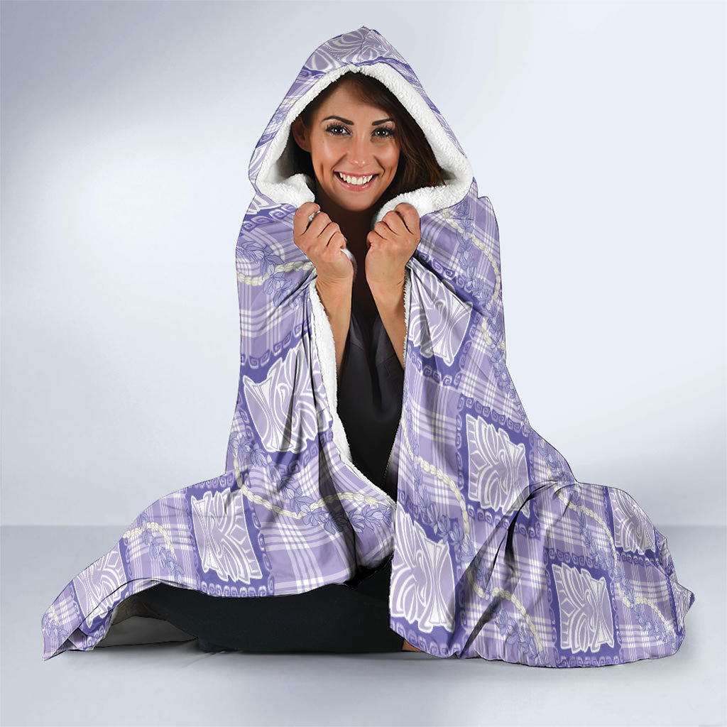 Aloha Hawaii Tiki Palaka Motifs Hooded Blanket Honohono Lei Purple Elegant Vibes LT14 - Polynesian Pride