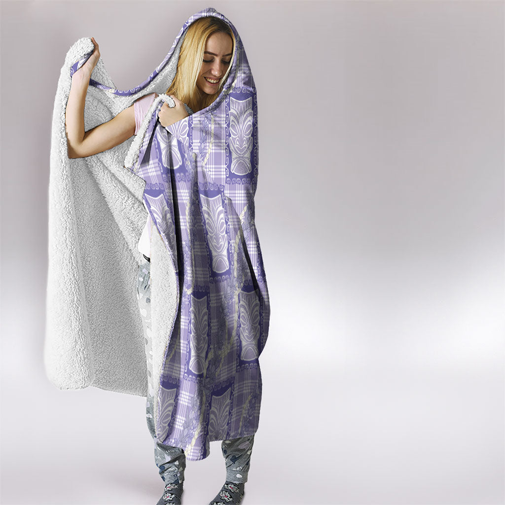 Aloha Hawaii Tiki Palaka Motifs Hooded Blanket Honohono Lei Purple Elegant Vibes LT14 - Polynesian Pride