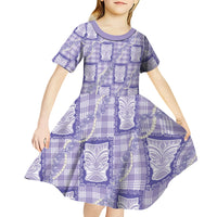 Aloha Hawaii Tiki Palaka Motifs Kid Short Sleeve Dress Honohono Lei Purple Elegant Vibes LT14 - Polynesian Pride