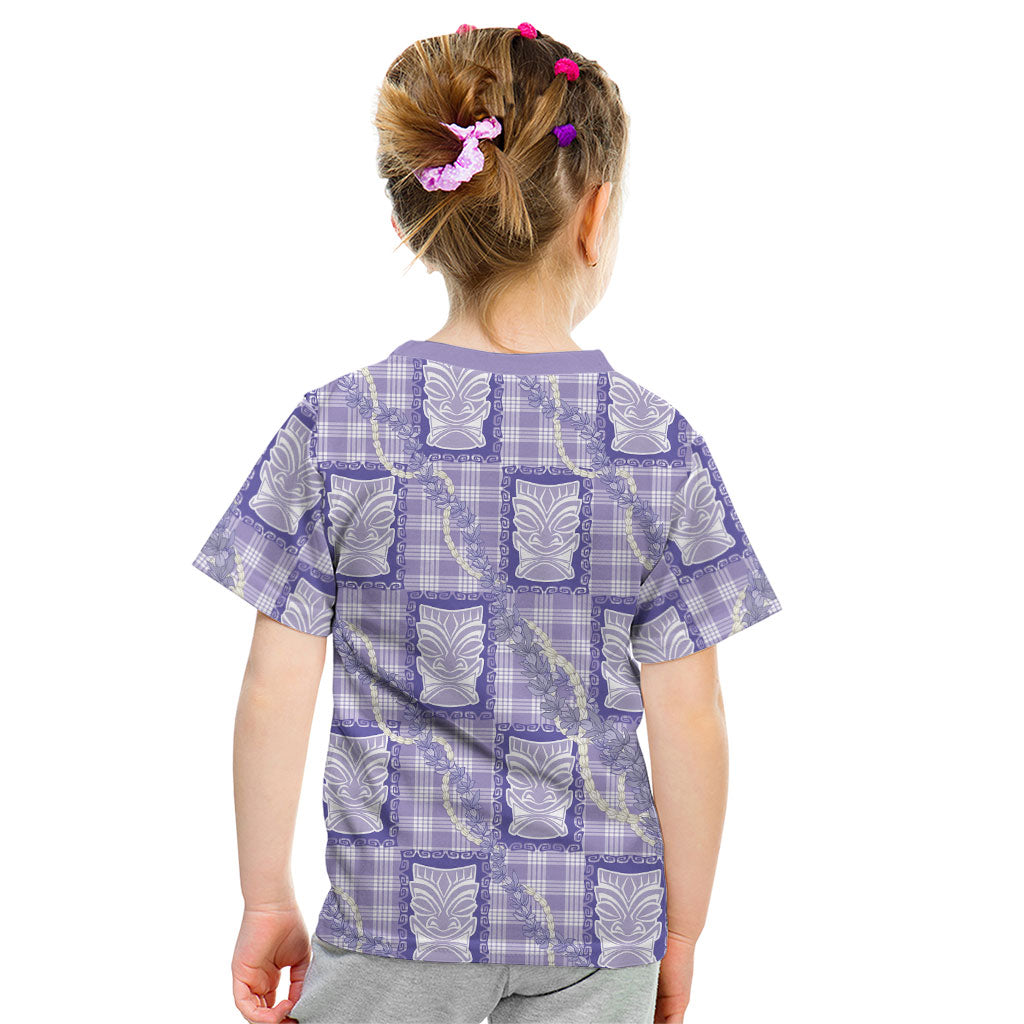 Aloha Hawaii Tiki Palaka Motifs Kid T Shirt Honohono Lei Purple Elegant Vibes LT14 - Polynesian Pride
