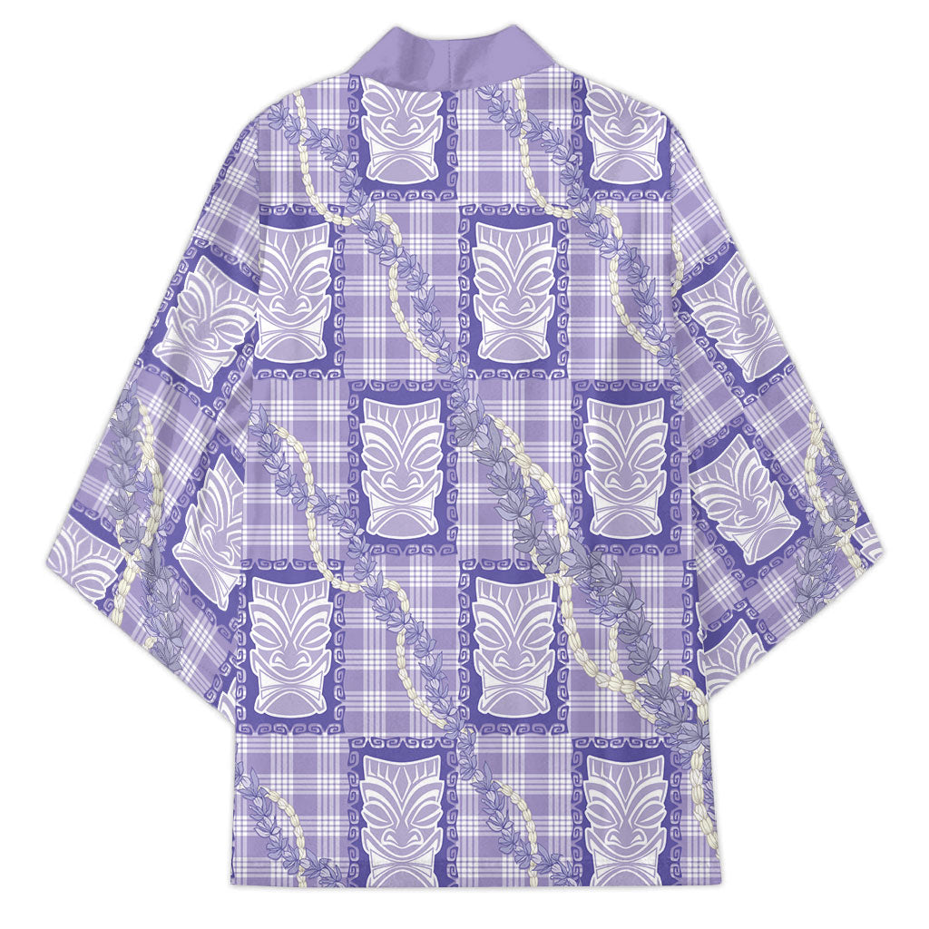 Aloha Hawaii Tiki Palaka Motifs Kimono Honohono Lei Purple Elegant Vibes LT14 - Polynesian Pride