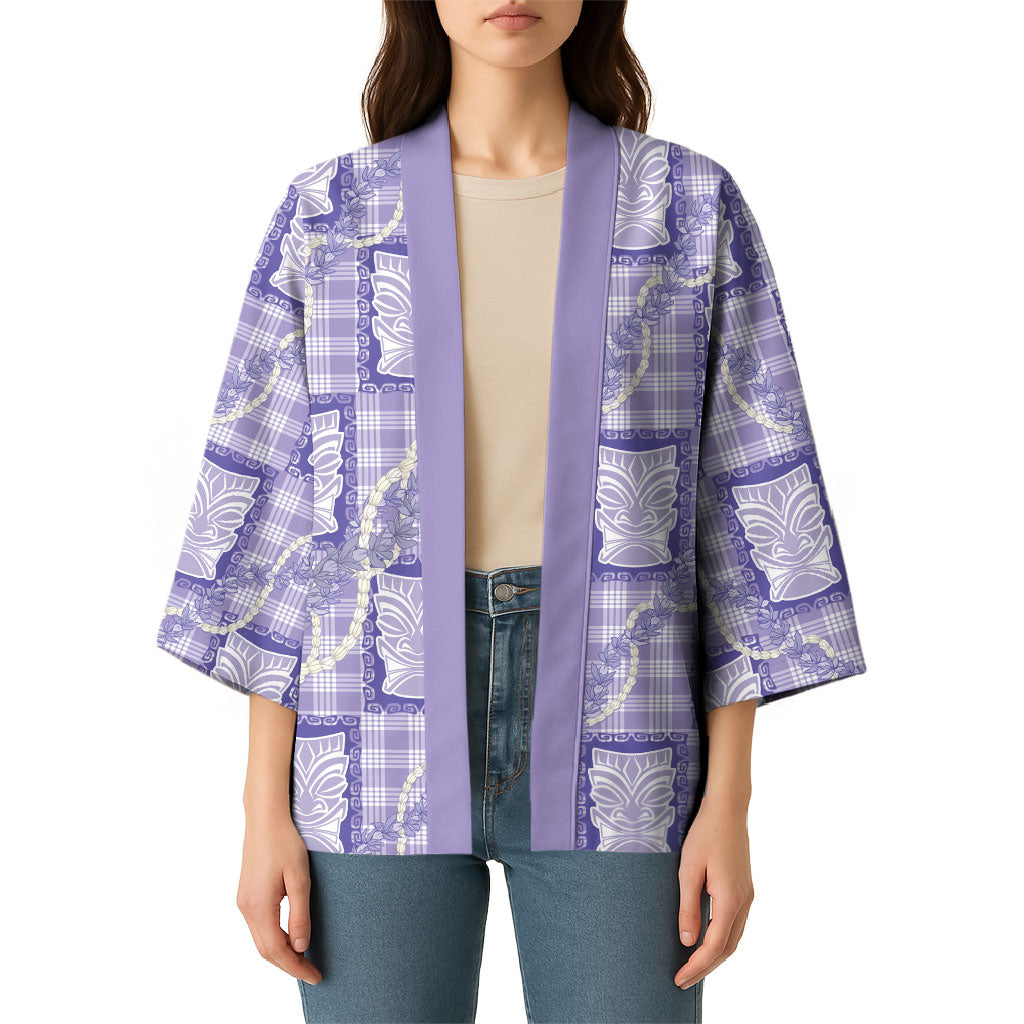 Aloha Hawaii Tiki Palaka Motifs Kimono Honohono Lei Purple Elegant Vibes LT14 - Polynesian Pride