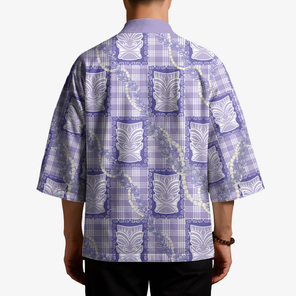 Aloha Hawaii Tiki Palaka Motifs Kimono Honohono Lei Purple Elegant Vibes LT14 - Polynesian Pride
