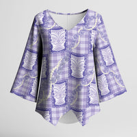Aloha Hawaii Tiki Palaka Motifs Kimono Sleeve Blouse Honohono Lei Purple Elegant Vibes LT14 Female Purple - Polynesian Pride