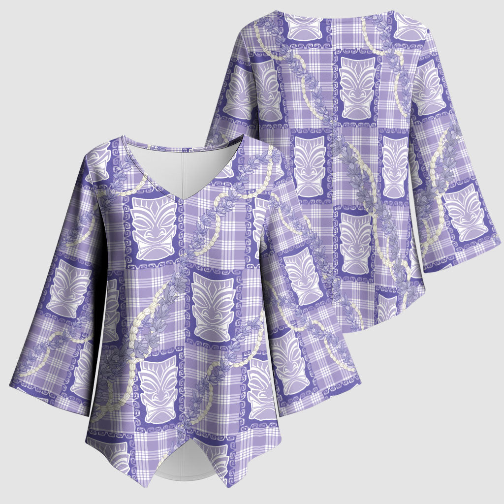 Aloha Hawaii Tiki Palaka Motifs Kimono Sleeve Blouse Honohono Lei Purple Elegant Vibes LT14 - Polynesian Pride