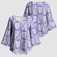 Aloha Hawaii Tiki Palaka Motifs Kimono Sleeve Blouse Honohono Lei Purple Elegant Vibes LT14 - Polynesian Pride